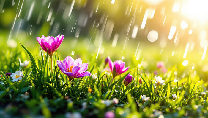 春雨滋润下的紫色花朵 春雨滋润下的紫色花朵