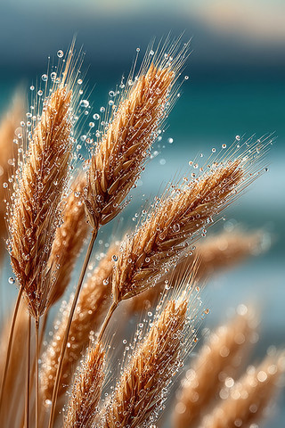 带露珠的成熟麦穗特写 带露珠的成熟麦穗特写