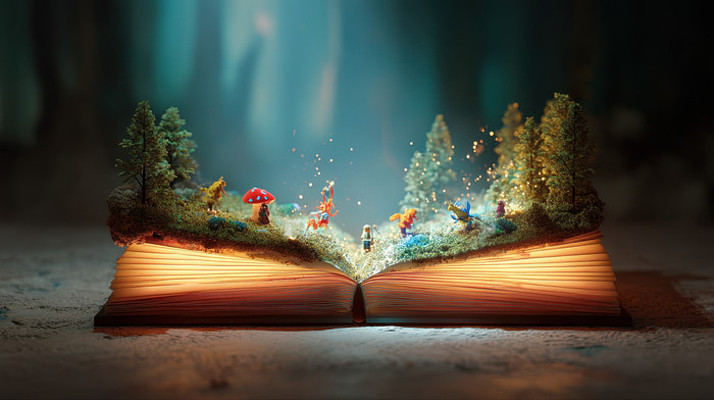 打开的书内奇幻森林微景观 打开的书内奇幻森林微景观