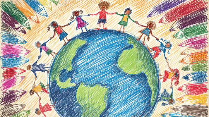 儿童手拉手环绕地球绘画 儿童手拉手环绕地球绘画