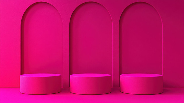 粉色拱门背景下的圆形展台 粉色拱门背景下的圆形展台