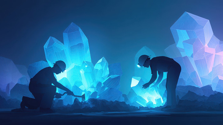 工人开采发光晶体场景 工人开采发光晶体场景