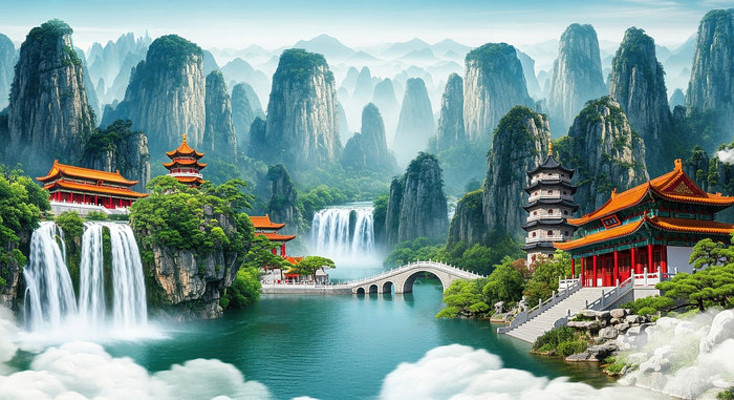 国潮中式园林风景 国潮中式园林风景