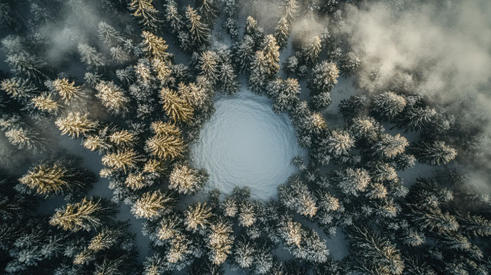 航拍冬天雪景下的松树林 航拍冬天雪景下的松树林