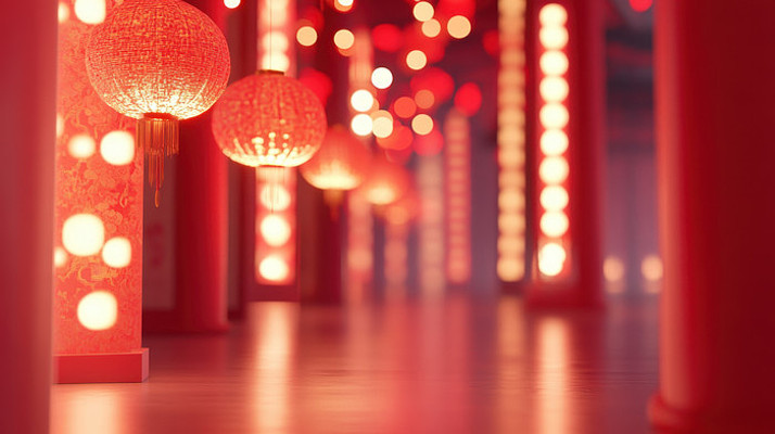 红灯笼下的中国风长廊