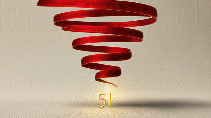 红色飘带环绕金色51数字 红色飘带环绕金色51数字