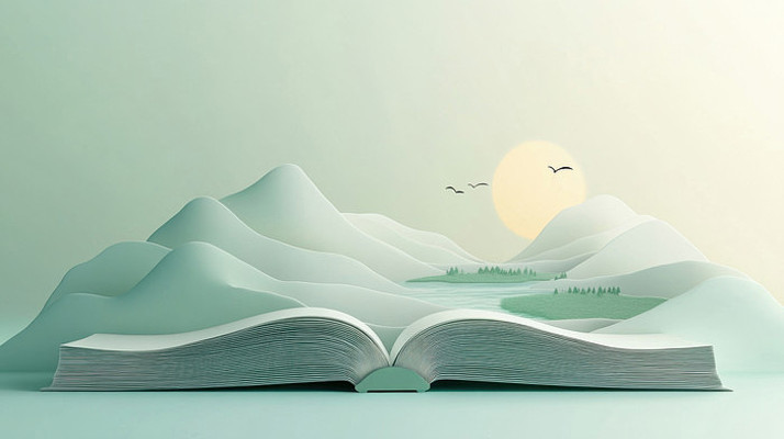 简约中国风插图书本上的山水插画