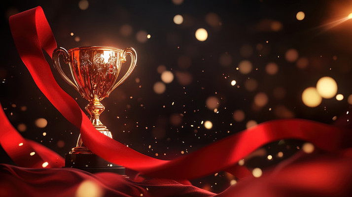 金色奖杯与红丝带 金色奖杯与红丝带