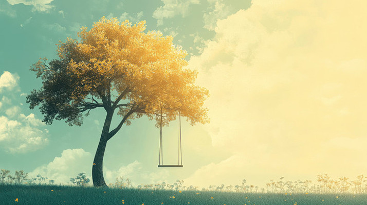 金色秋叶下的秋千