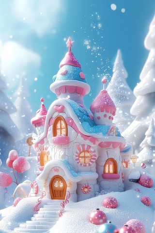 梦幻冬季里的圣诞小屋