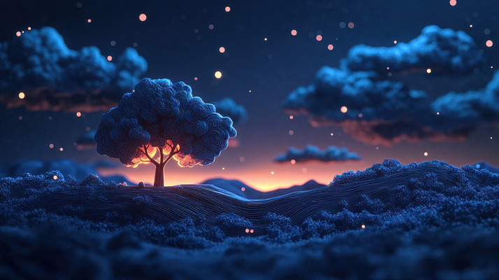 梦幻星空下的树木 梦幻星空下的树木