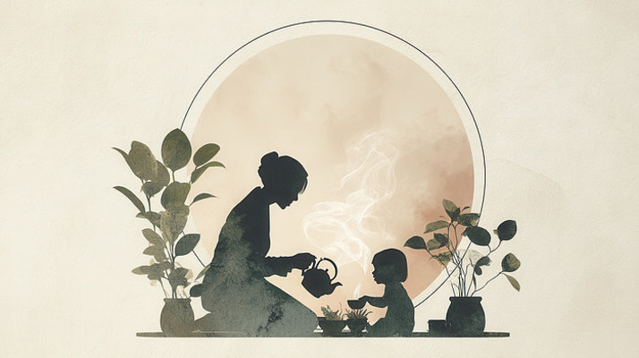 母女温馨饮茶场景剪影 母女温馨饮茶场景剪影