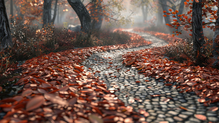 铺满落叶的森林小路 铺满落叶的森林小路