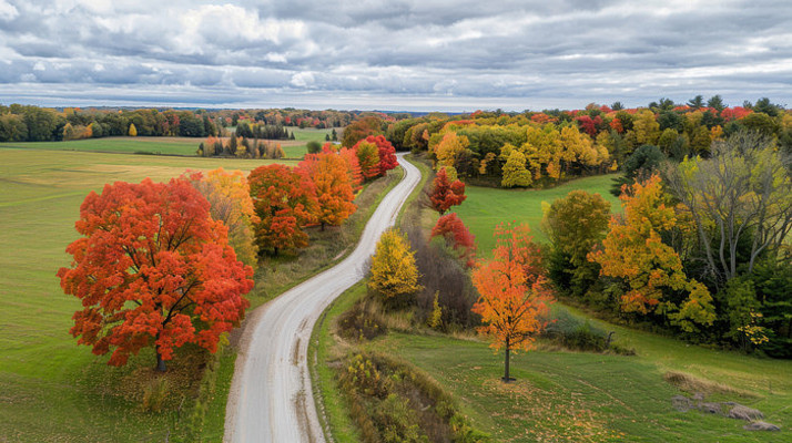 秋季户外乡村公路风景航拍 秋季户外乡村公路风景航拍