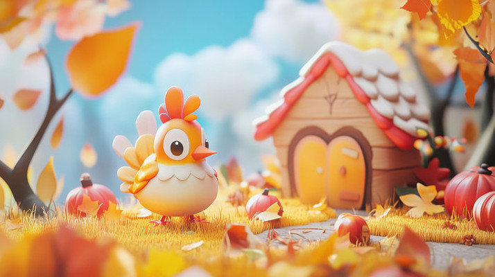秋日童话里的卡通小鸡
