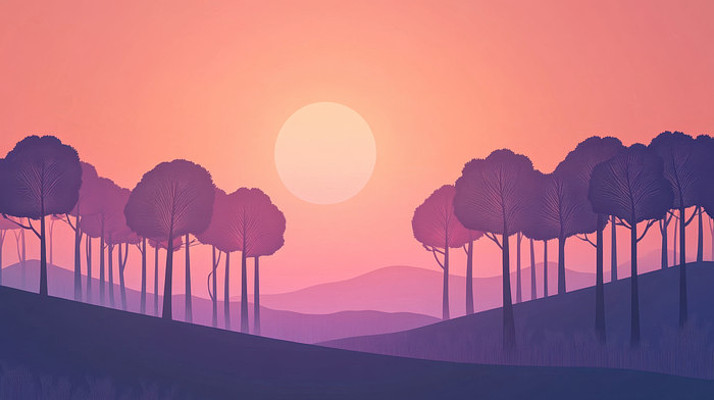 日落森林剪影 日落森林剪影