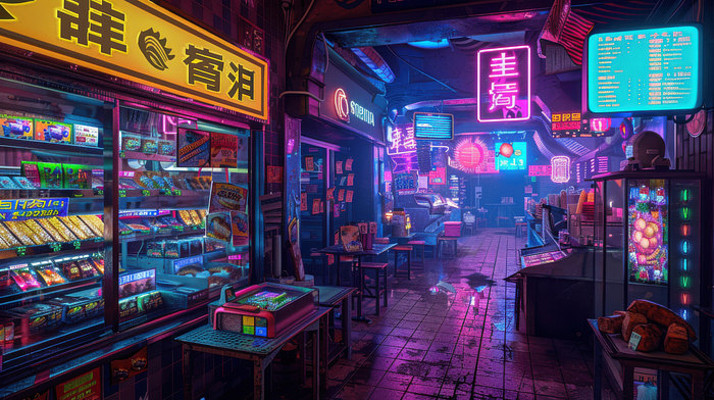 赛博城市街道和店铺