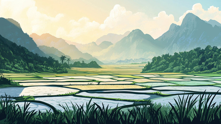 山间梯田的金色夕阳 山间梯田的金色夕阳