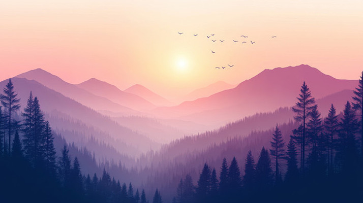 山间云雾与日落风景 山间云雾与日落风景