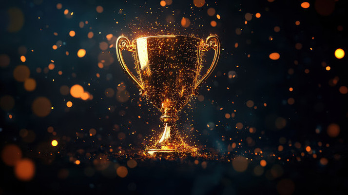 闪耀的金色奖杯与粒子背景 闪耀的金色奖杯与粒子背景