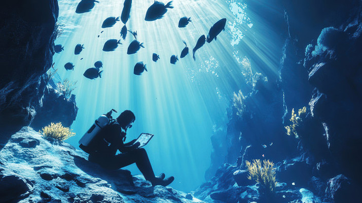 深海潜水员探索水下世界 深海潜水员探索水下世界