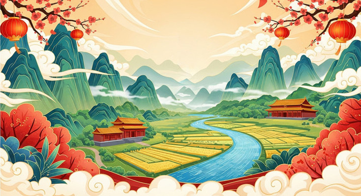 田园风光与中国风建筑 田园风光与中国风建筑