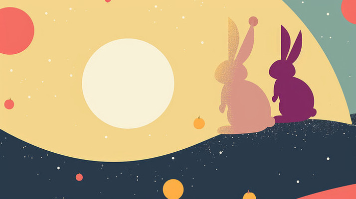 唯美月光下的兔子剪影插图