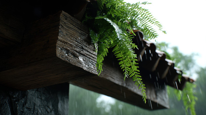 屋檐下生长的蕨类植物 屋檐下生长的蕨类植物