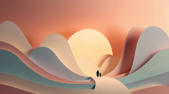 夕阳下亲子漫步山间剪影 夕阳下亲子漫步山间剪影