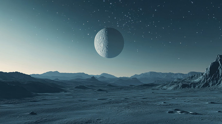 夜景下的荒芜的星球和月球 夜景下的荒芜的星球和月球