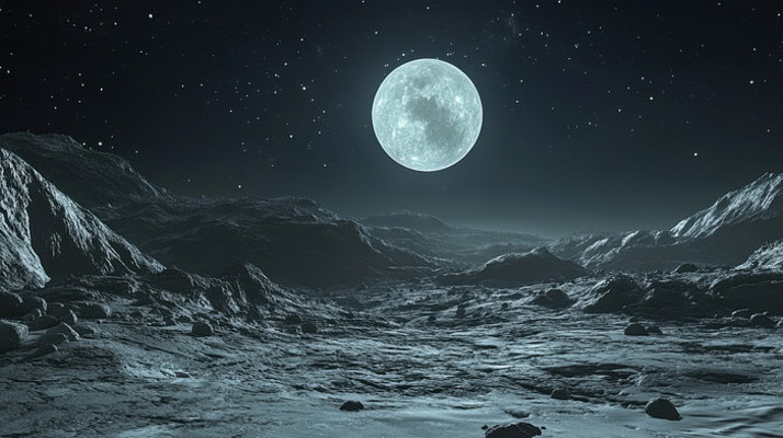 夜景下的荒芜的星球和月球 夜景下的荒芜的星球和月球