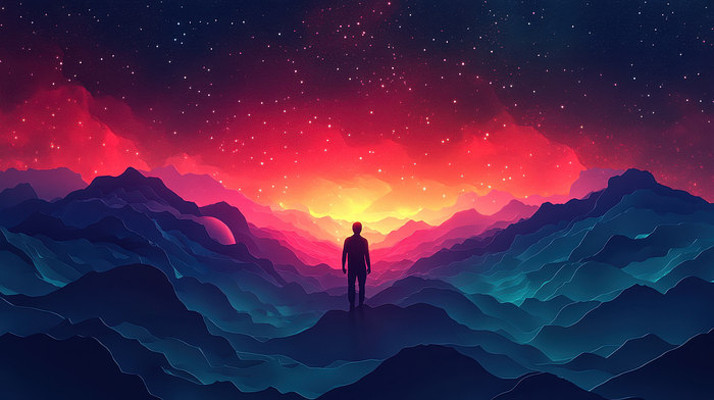 夜空山峰上的背影 夜空山峰上的背影