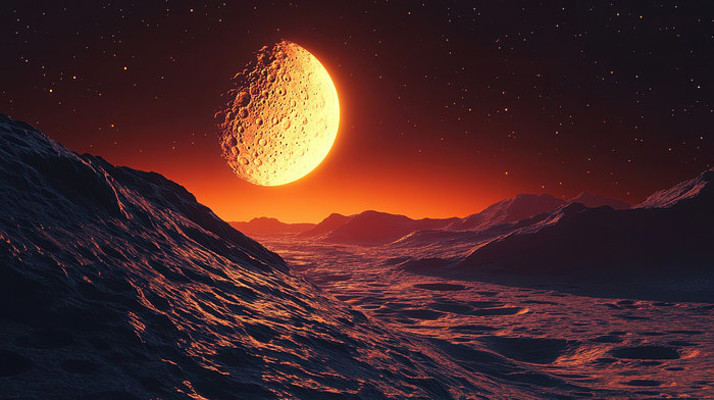 月球反射出的红光照射在外星球上