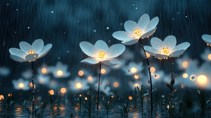 雨水中的白色花朵 雨水中的白色花朵