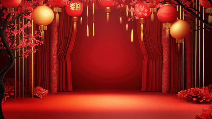 中国风红色喜庆舞台场景 中国风红色喜庆舞台场景