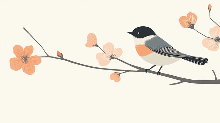 中国风简约画站在梅花树枝上的画眉