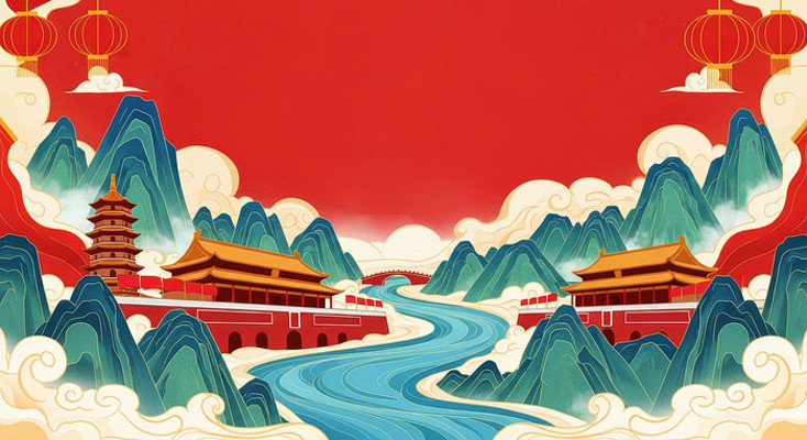 中国风建筑与锦绣山河 中国风建筑与锦绣山河