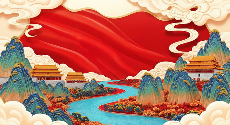 中国风建筑与锦绣山河 中国风建筑与锦绣山河