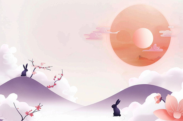 中国风中秋节插图坐在山上仰望月光的兔子