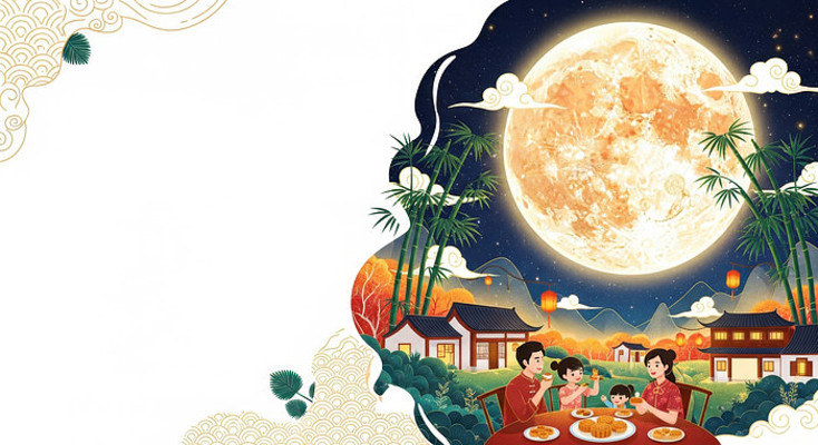 中秋家庭赏月聚餐场景 中秋家庭赏月聚餐场景