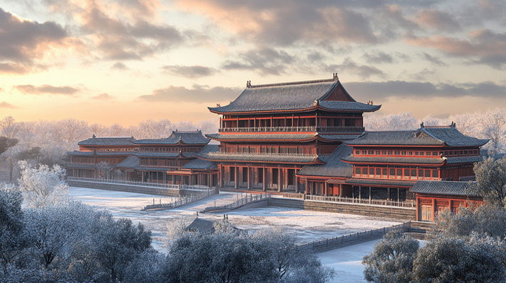 中式宫殿冬日雪景 中式宫殿冬日雪景
