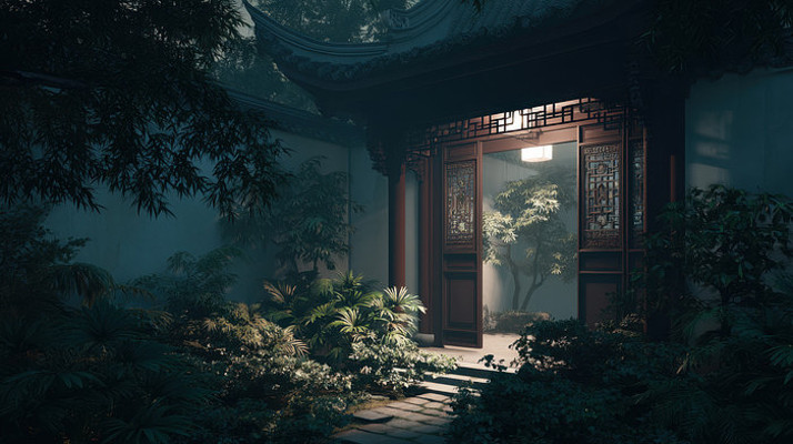 中式庭院夜景景观 中式庭院夜景景观