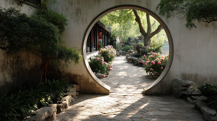 中式园林圆门景观 中式园林圆门景观