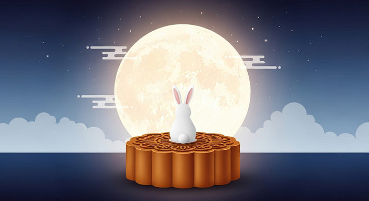 坐在月饼上赏月的玉兔 坐在月饼上赏月的玉兔