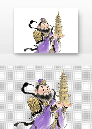 可爱水墨卡通插画托塔李天王 可爱水墨卡通插画托塔李天王