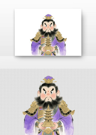 可爱水墨卡通插画托塔李天王 可爱水墨卡通插画托塔李天王