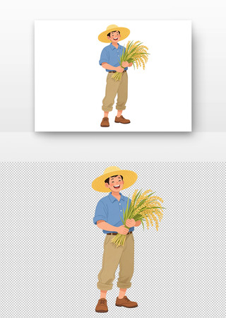 戴草帽男子手持稻穗的卡通形象