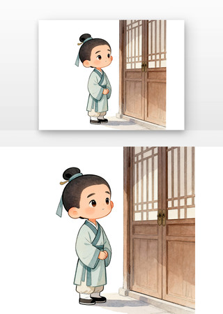 垂手恭立门前等候先生校园文化卡通恭