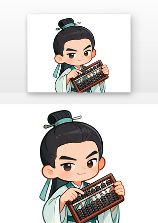 小书生用算盘计算数目校园文化卡通智