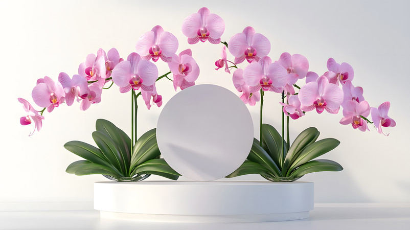 粉紫色蝴蝶兰花花丛围绕电商展示舞台背景图 粉紫色蝴蝶兰花花丛围绕电商展示舞台背景图